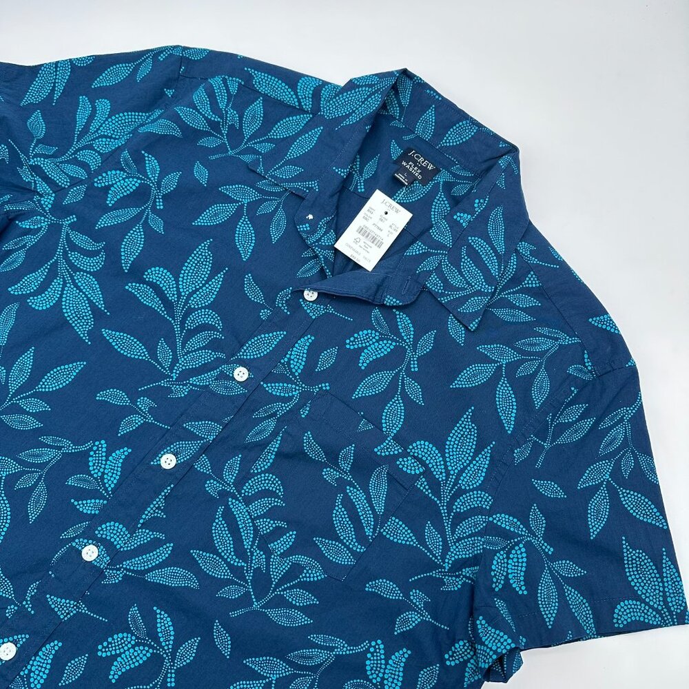 J. Crew Men's Casual Flex Washed Floral Print Short Sleeve Shirt Size Large Blue